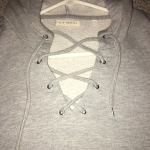 lace up front grey hoodie
